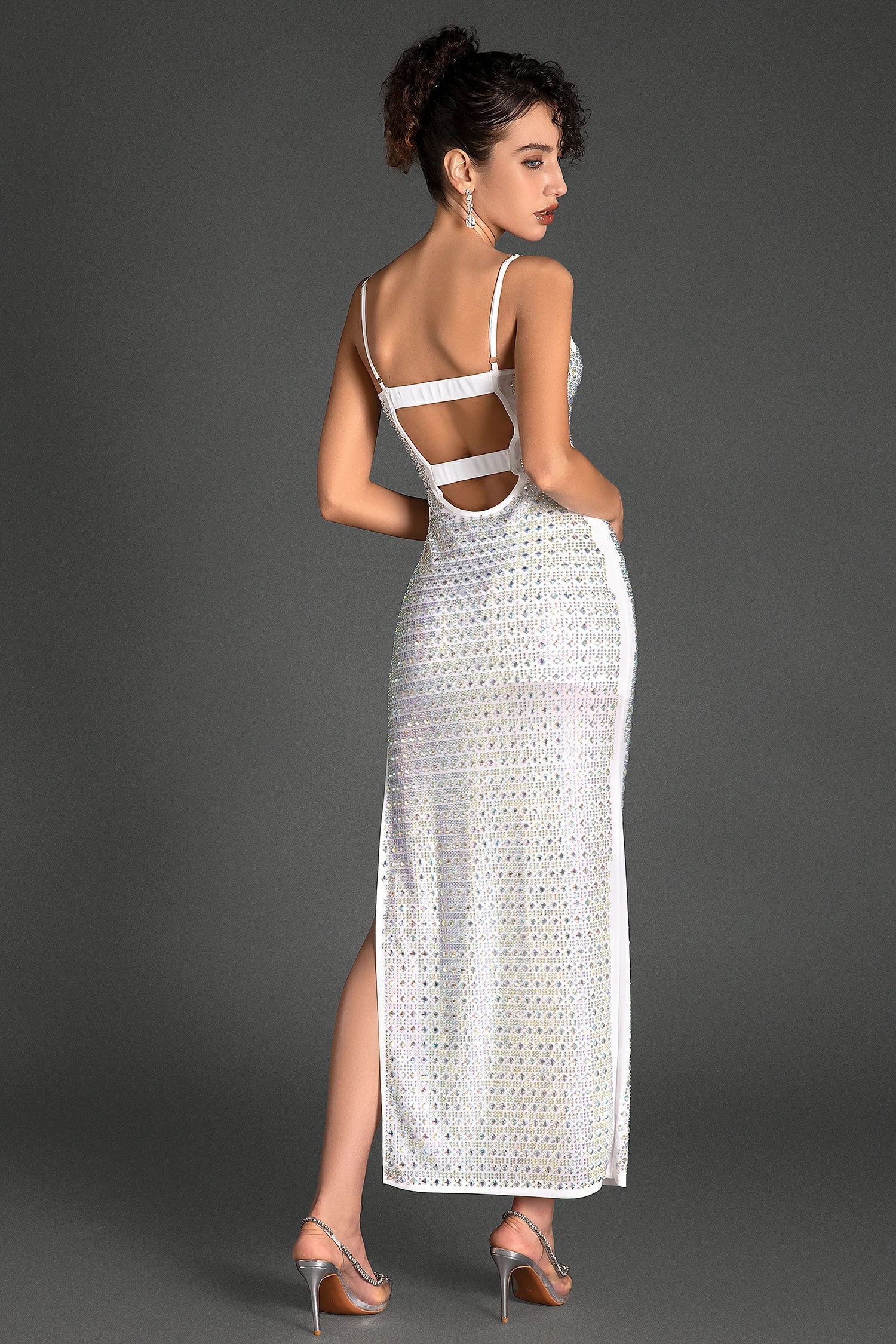 Pulakos Spaghetti Crystal Slit Dress