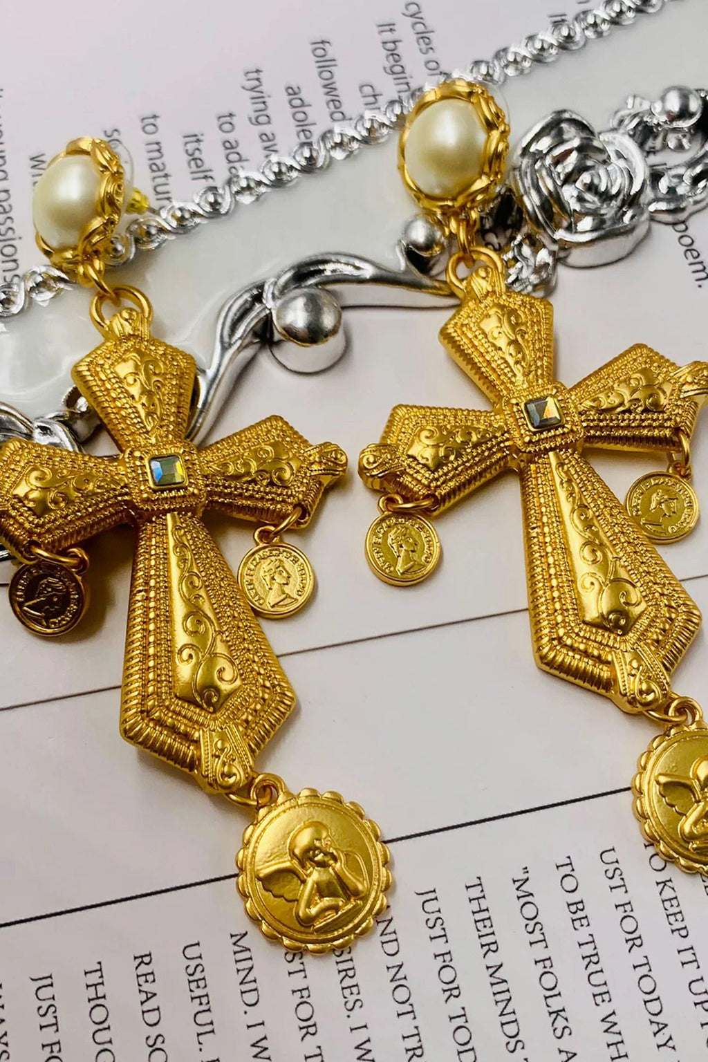 Callida Cross Pearl Earrings