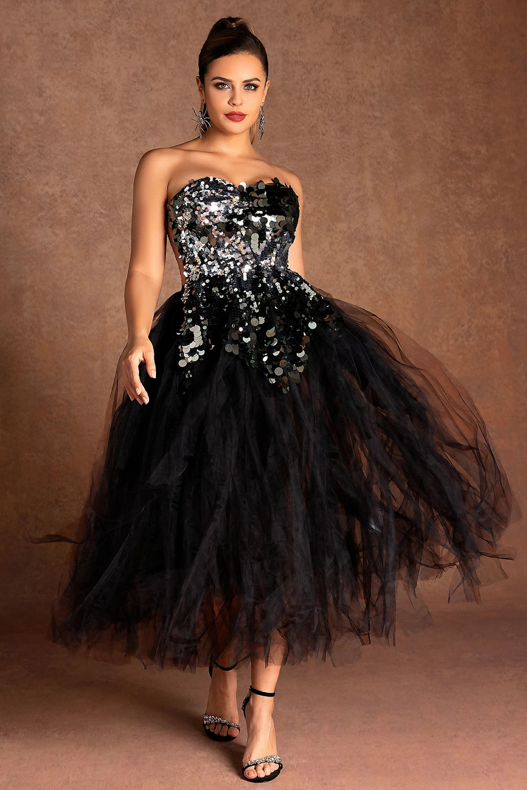 Nechtu Strapless Sequin Puff Dress