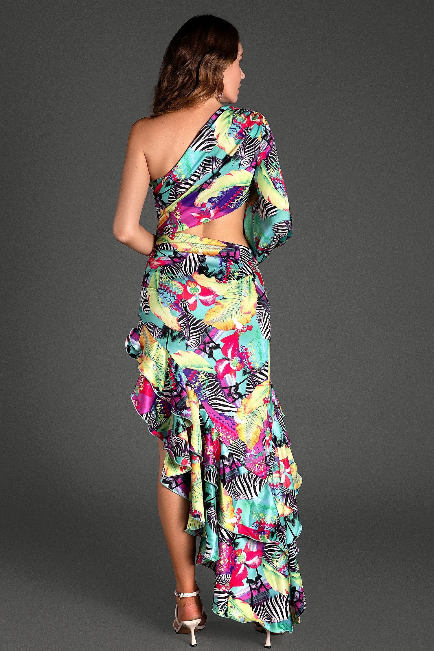 Galanakos One Shoulder Ruffle Asymmetric Dress