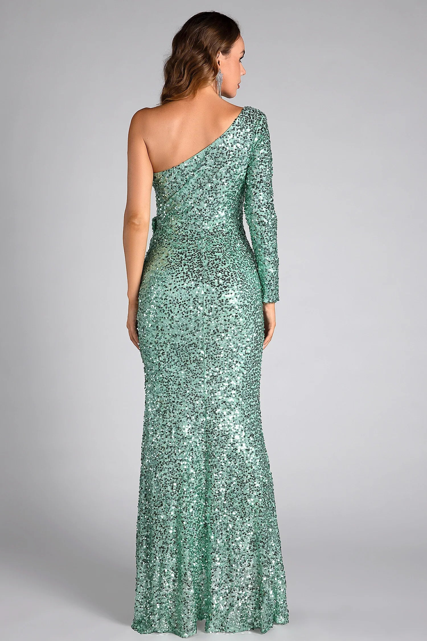Niki One Shoulder Sequin High Slit Dress