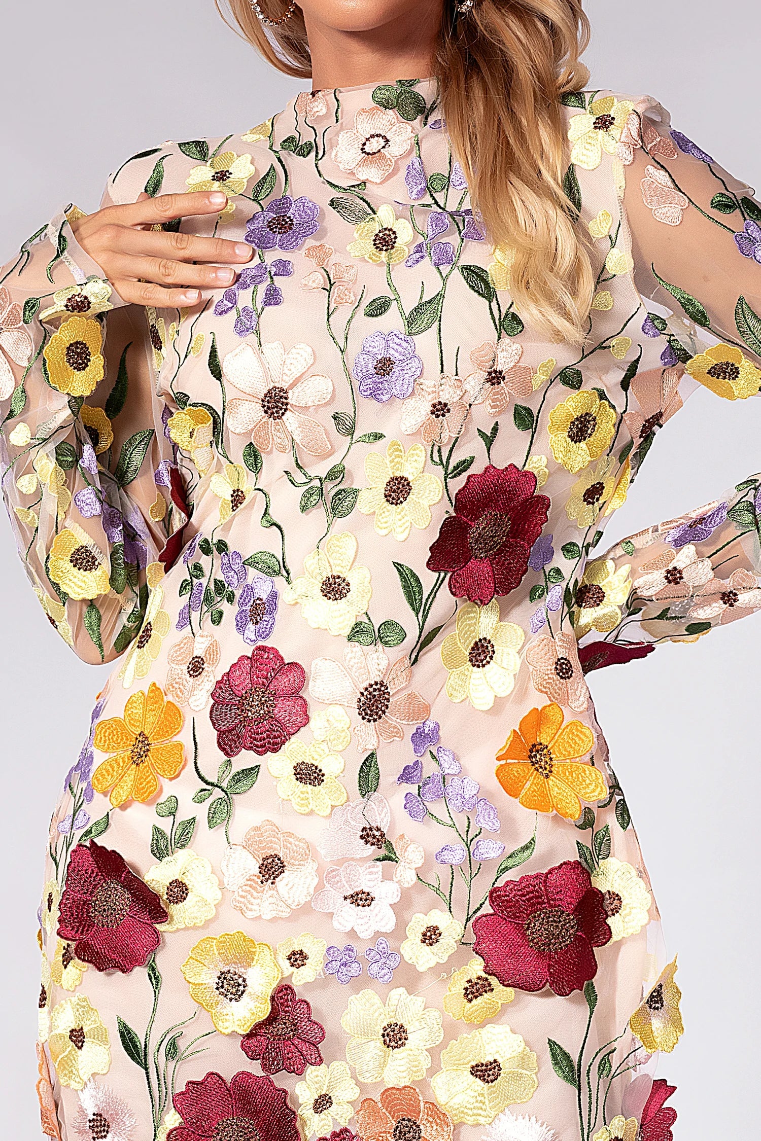 Ferne 3D Floral Long Sleeve Mini Dress