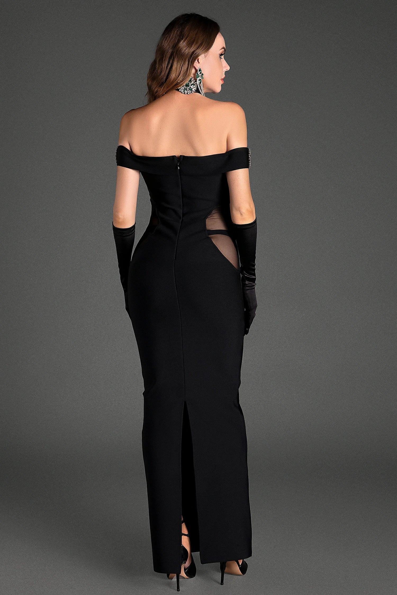 Palanee Halter Diamond Bodycon Dress With Gloves