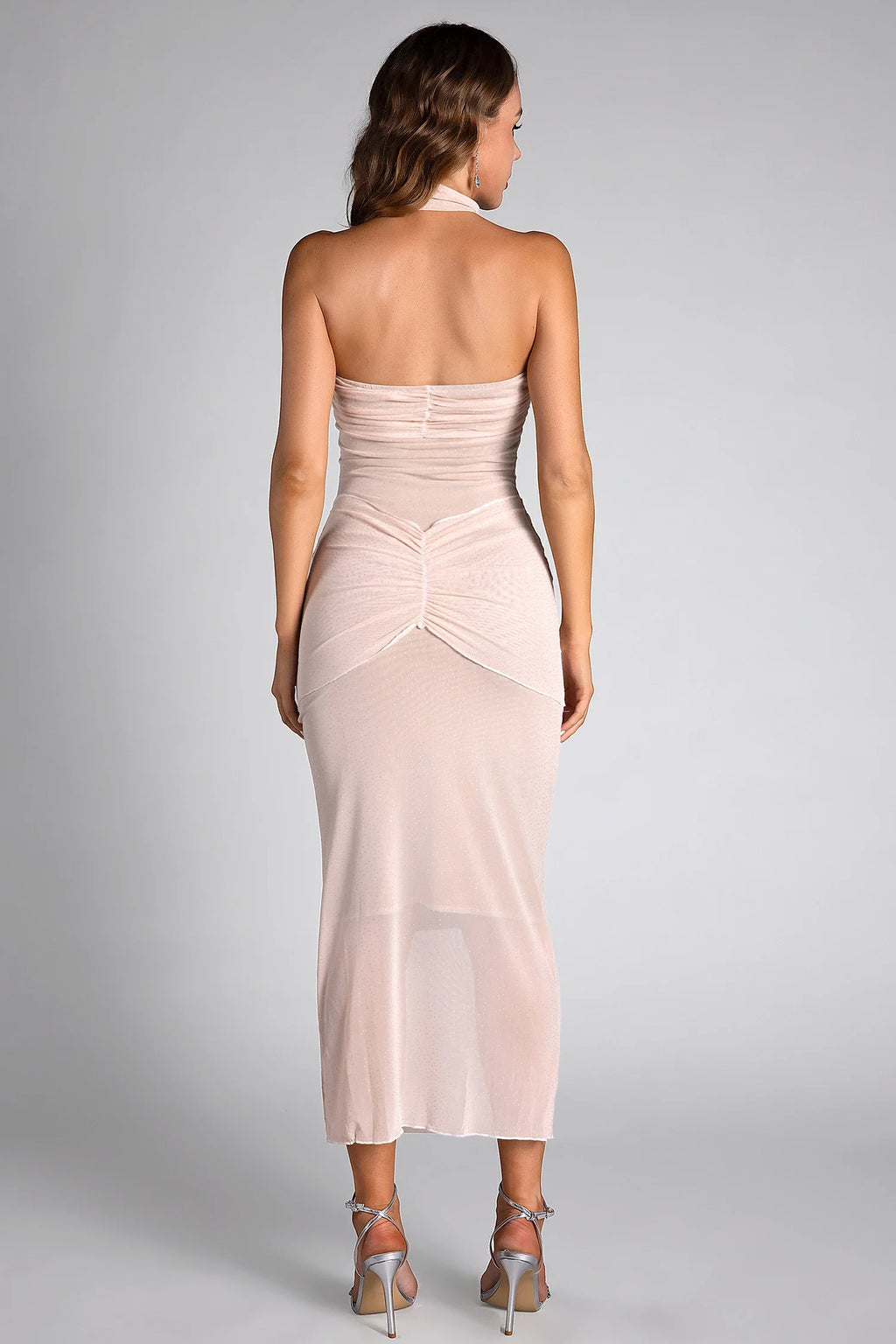 Comouli Sheer Mesh Strapless Slim Dress