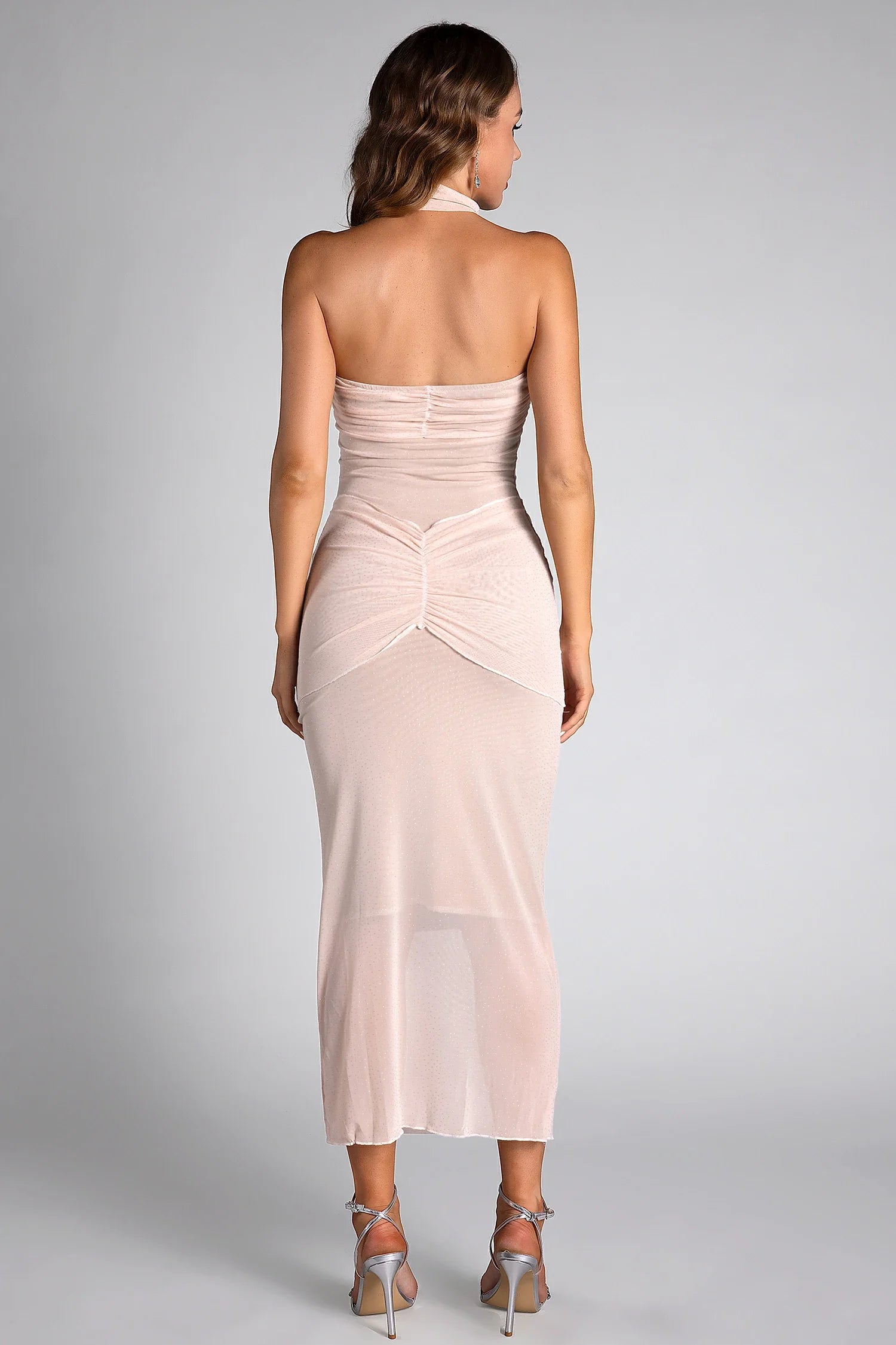 Comouli Sheer Mesh Strapless Slim Dress