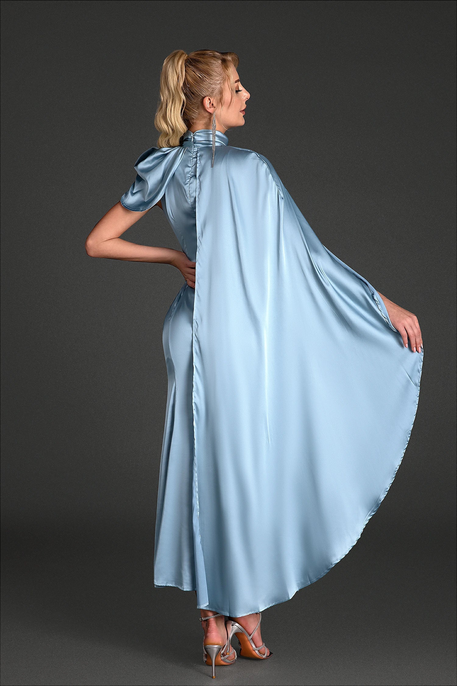 Loridis High Neck Ruched Satin Dress