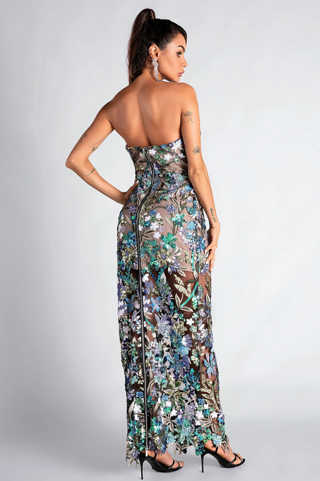 Mundouli Off Shoulder Embroidered Sequin Dress