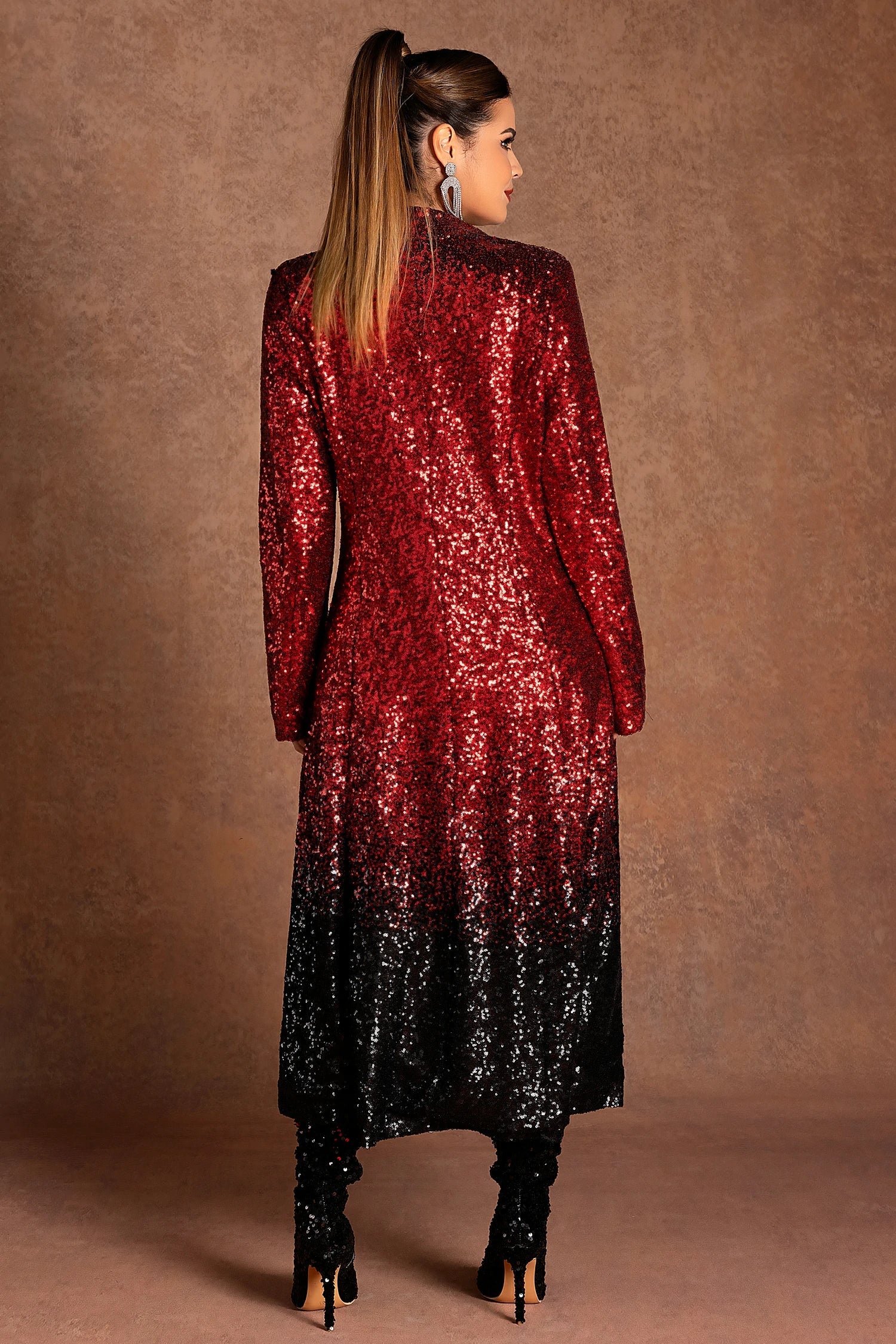 Aris Long Sleeve Gradient Sequin Coat