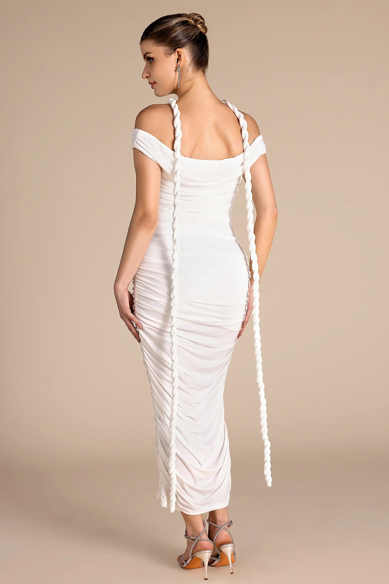 Anqttite One-shoulder Braided Pleated Dress