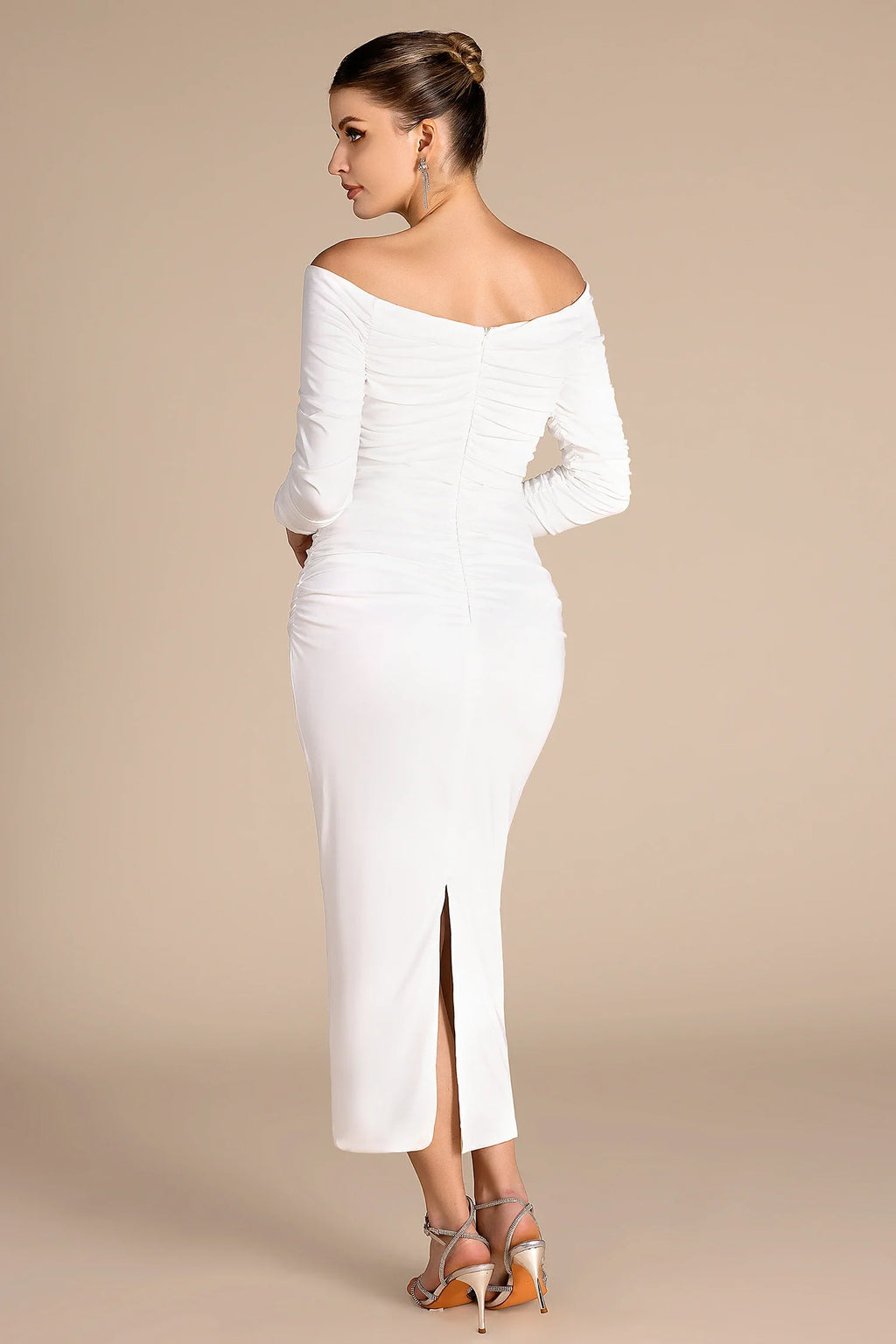 Sakhmet Long Sleeve Pleat Plunge Neck Dress