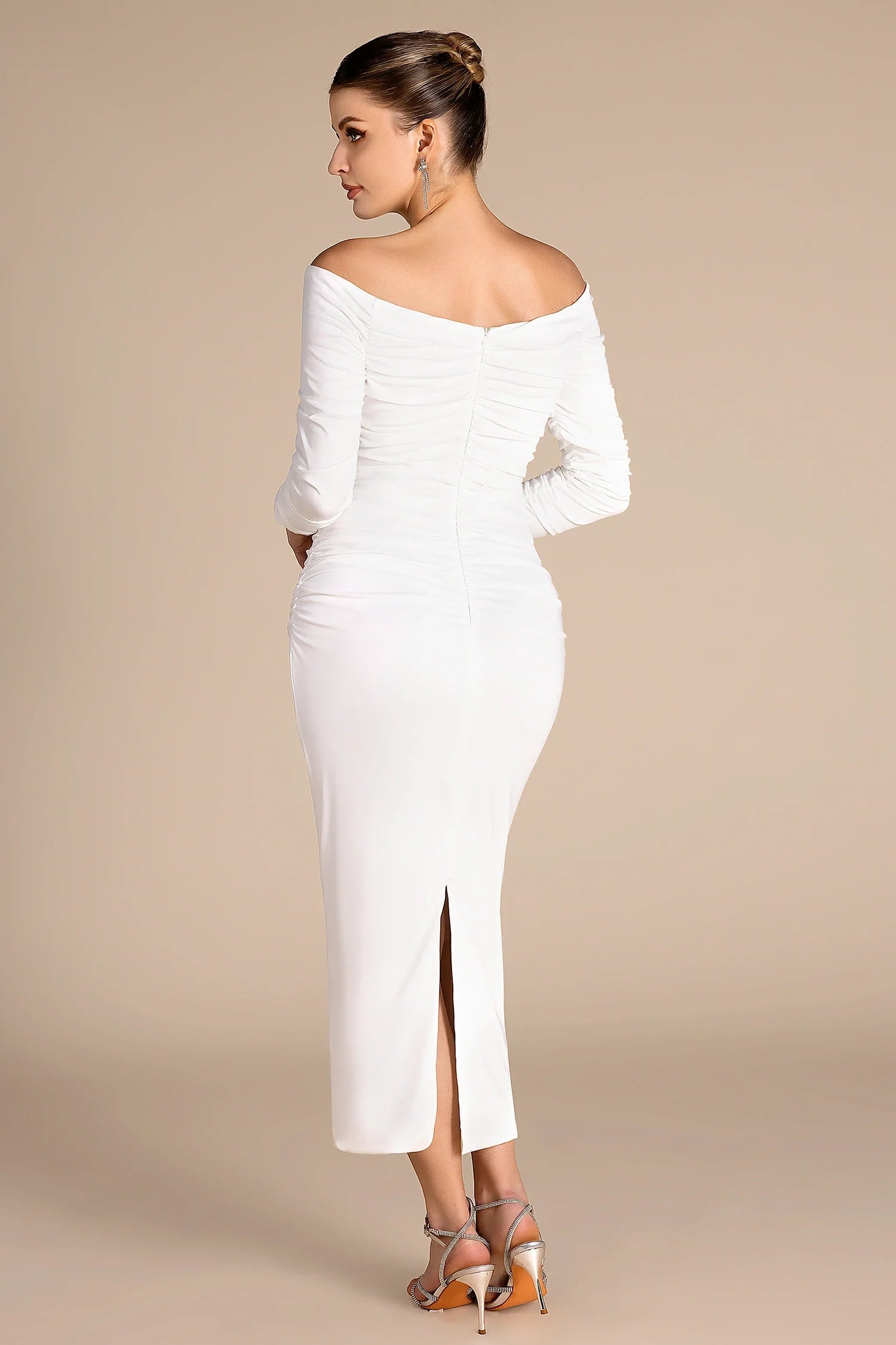 Sakhmet Long Sleeve Pleat Plunge Neck Dress