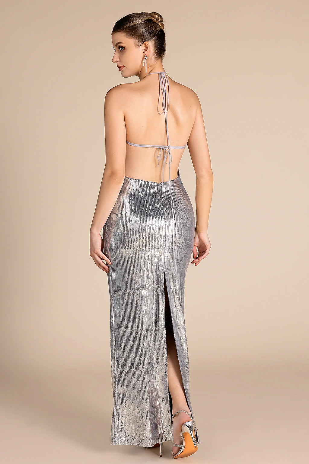 Aufrer 3D Flower Backless Sequin Dress