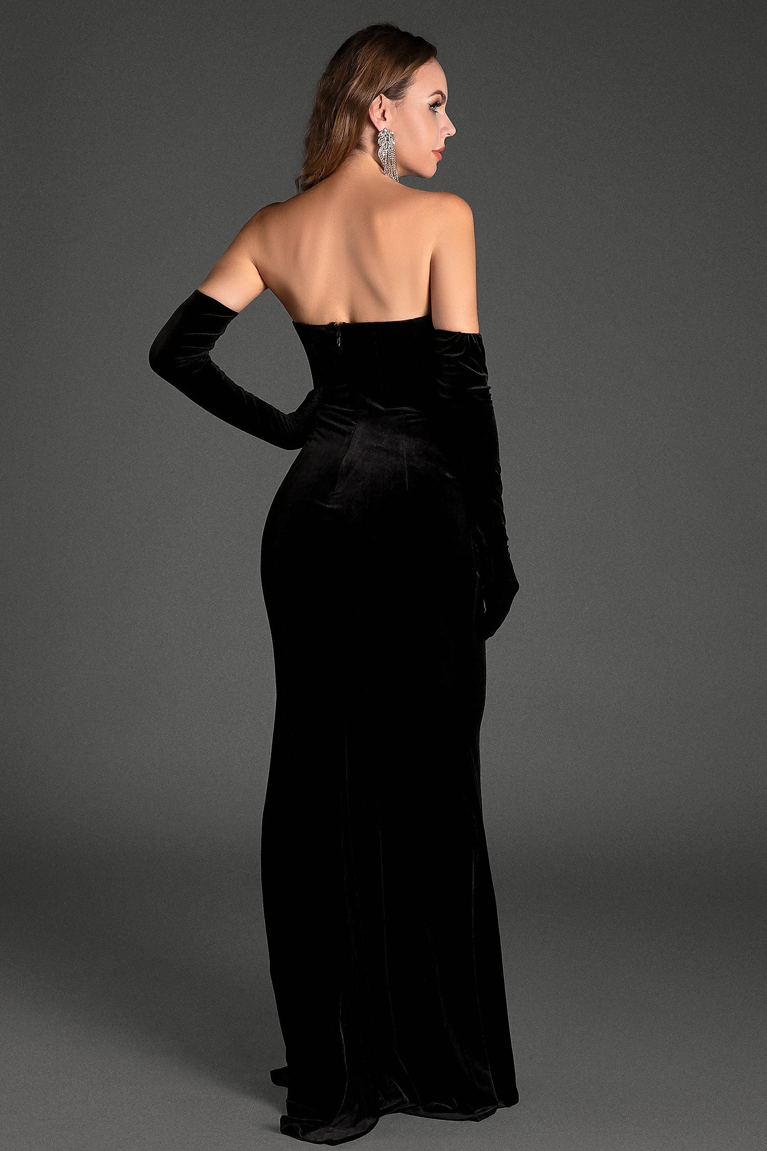 Nassili Off Shoulder Sequin Velvet Dress With Gloves