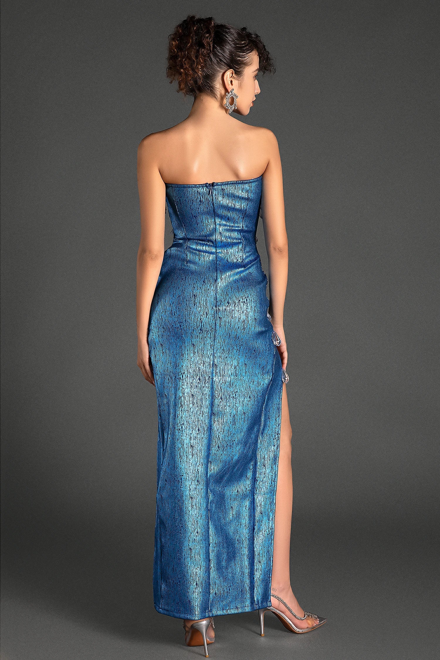 Gounarili Off Shoulder Crystal Embellished Dress