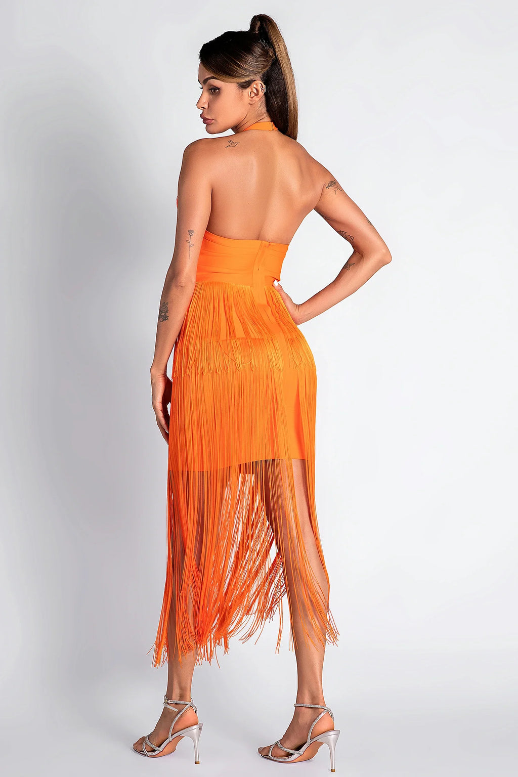 Monoti Halter Fringe Bandage Dress