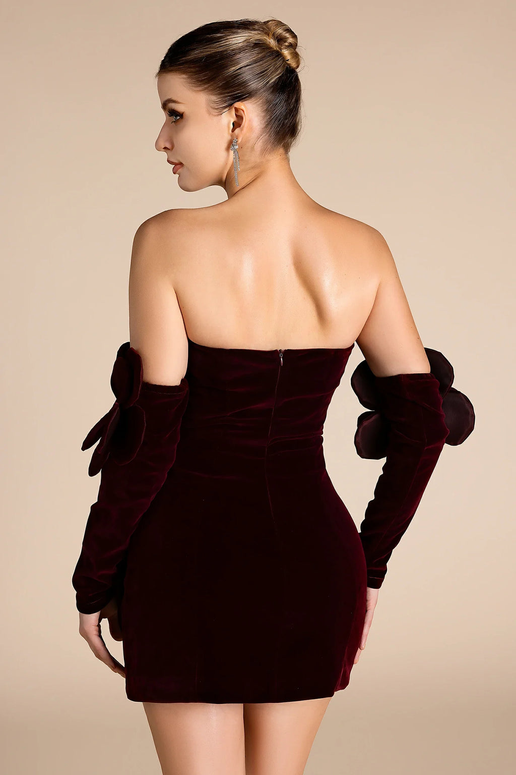 Phut Off Shoulder 3D Flower Mini Dress With Gloves