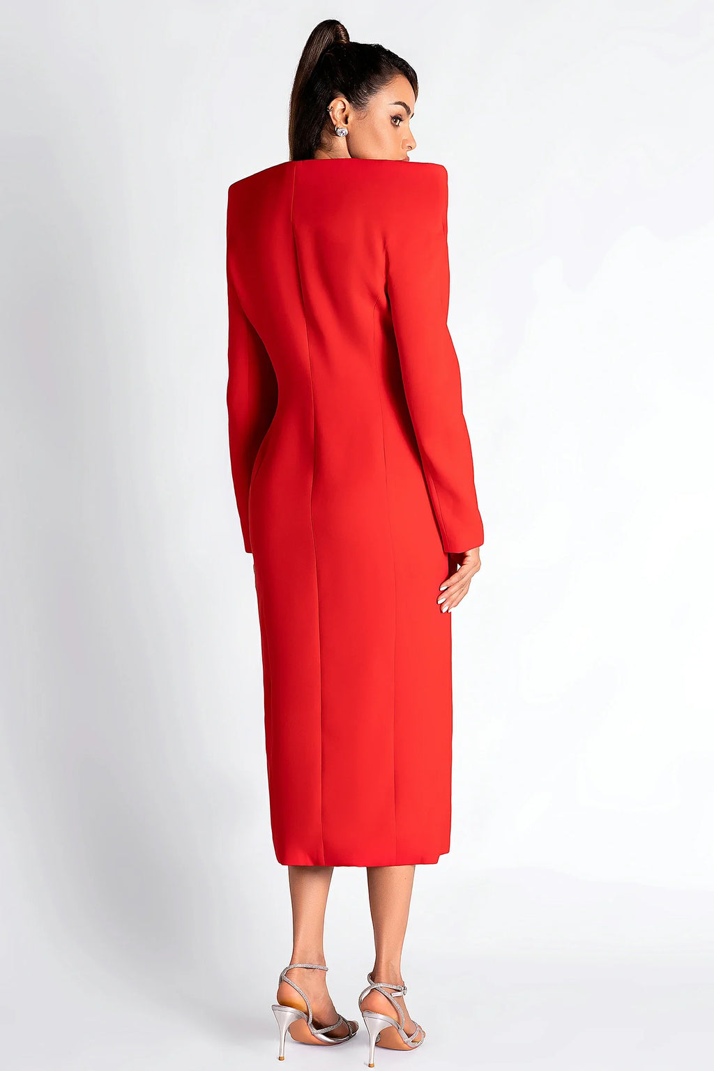 Naunet Sculpted Collar Slit Midi Dress