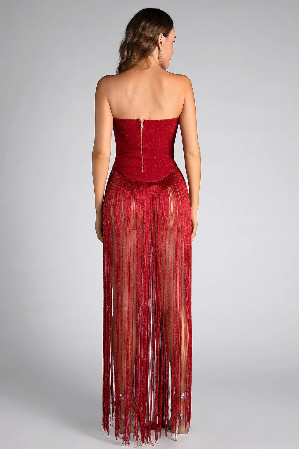 Kimberley Red Tassel Glitter Tube Dress