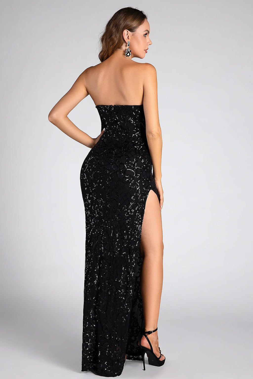 Mikili Off Shoulder Sequin High Slit Dress