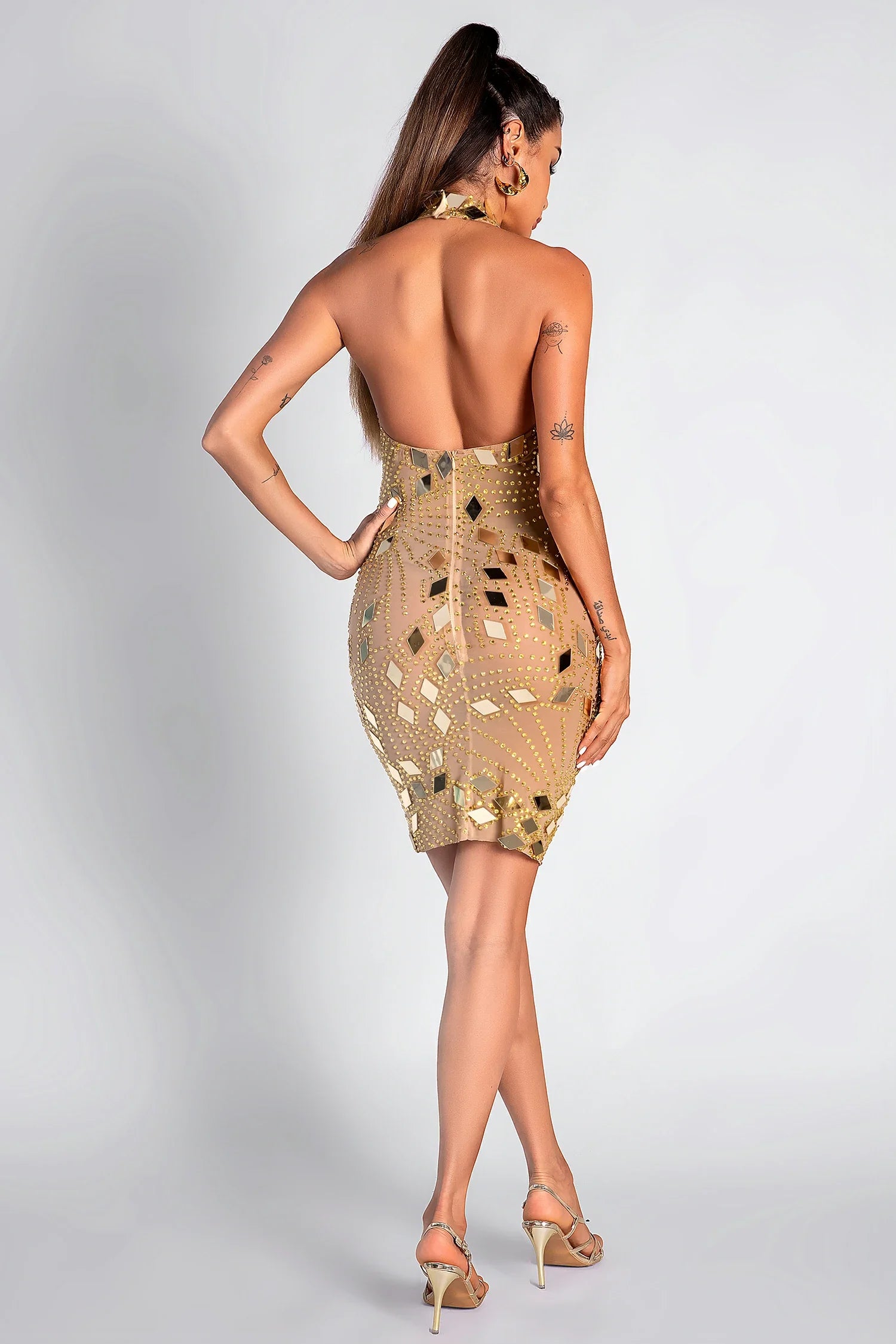 Agnou Halter Rhinestone Sequin Dress