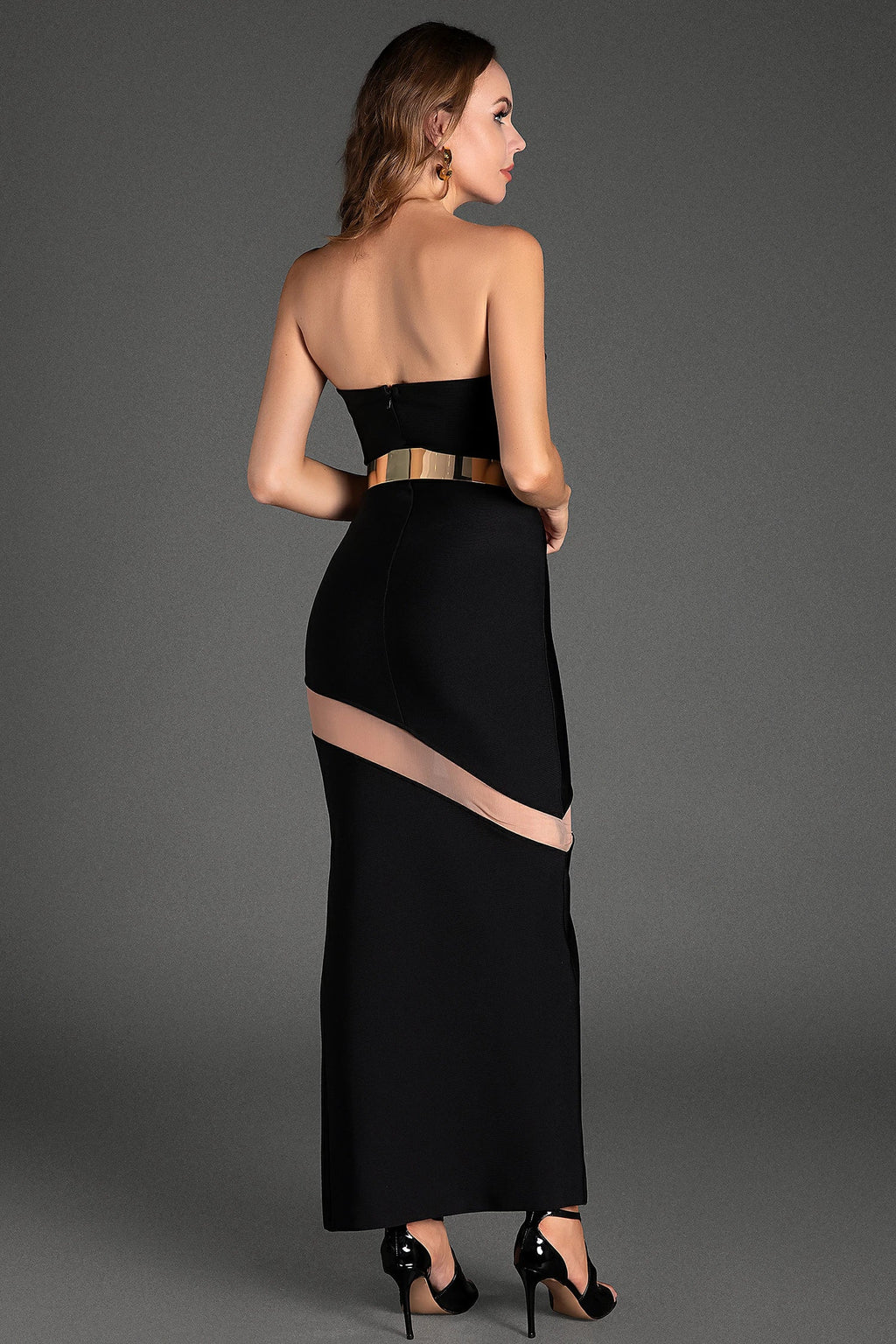 Theoni Off Shoulder Belted Bandage Dress