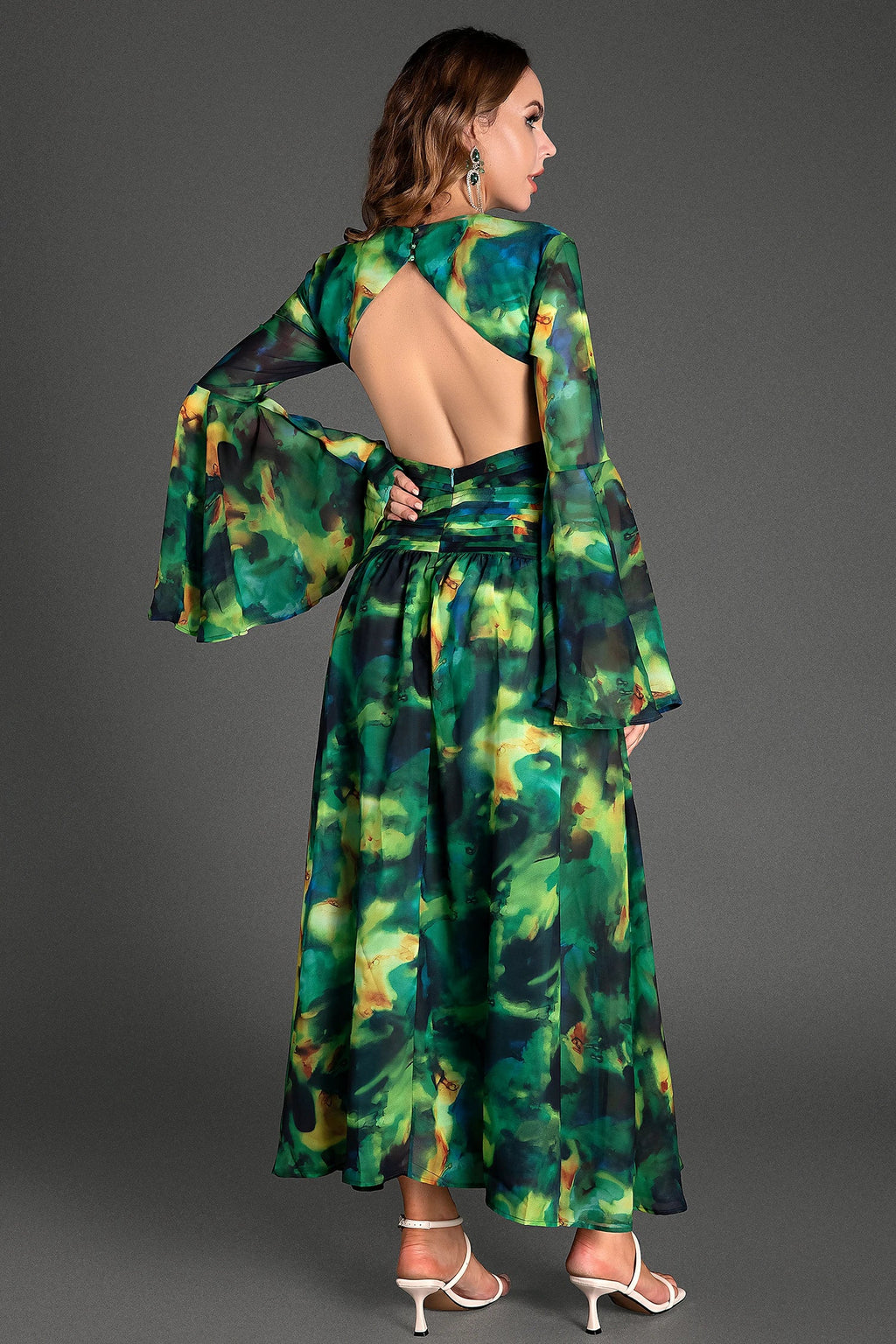 Manakis  Printed Chiffon Maxi Dress