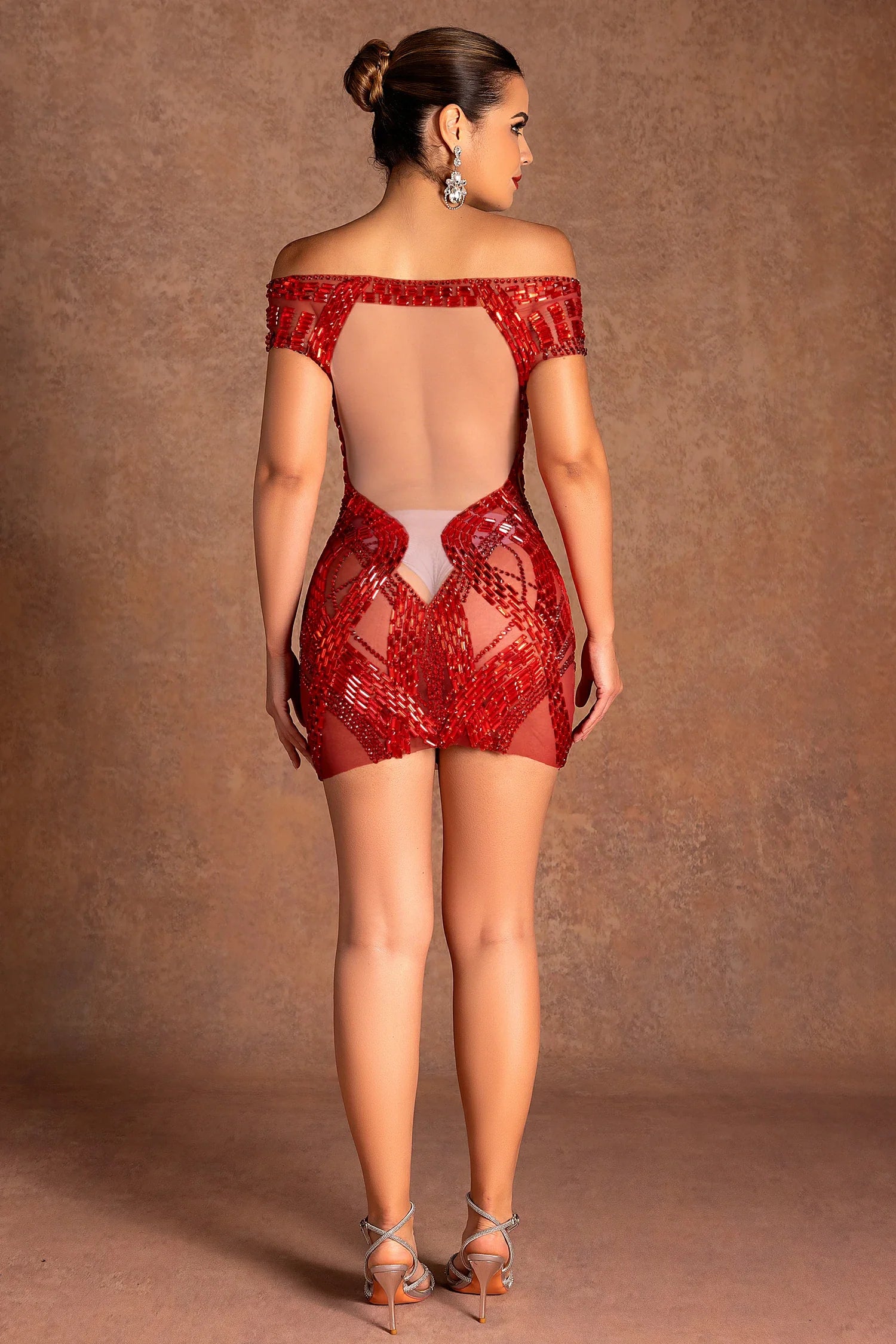 Msrah Rhinestone Mesh Mini Dress