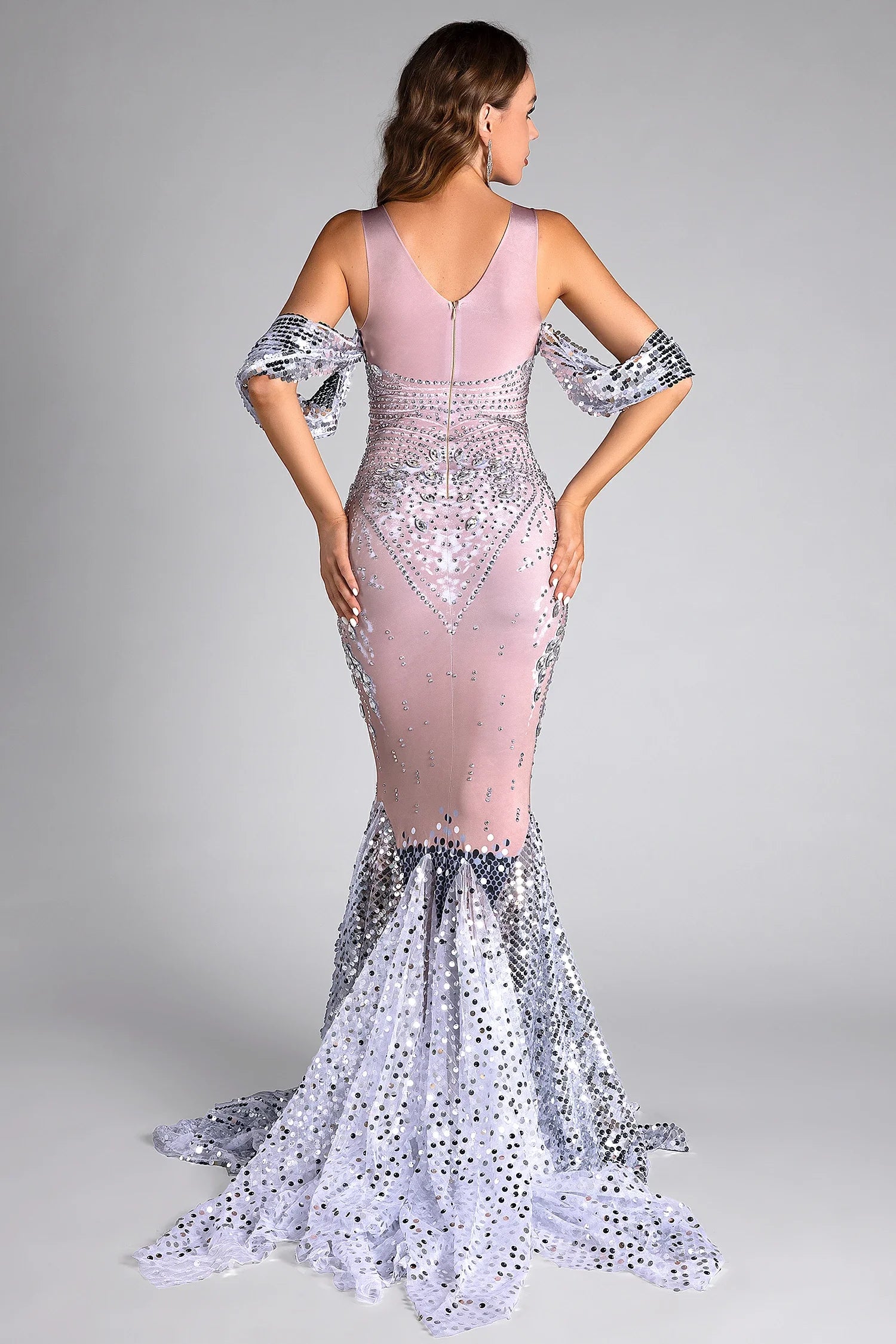 Ioulia Silver Sequined Mermaid Evening Dress