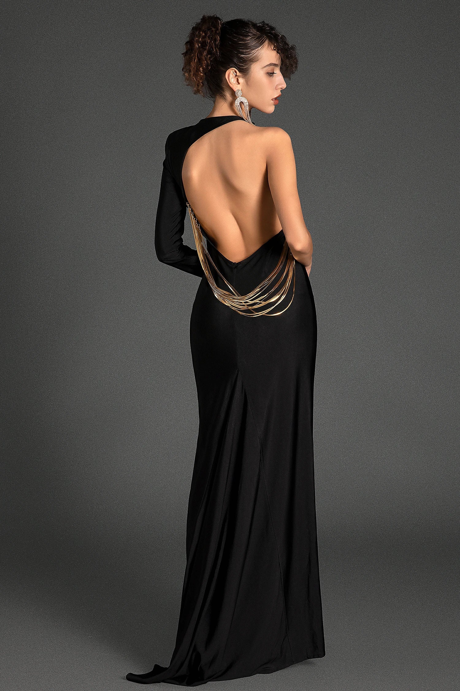 Zorbotis One Shoulder Backless Chain Dress