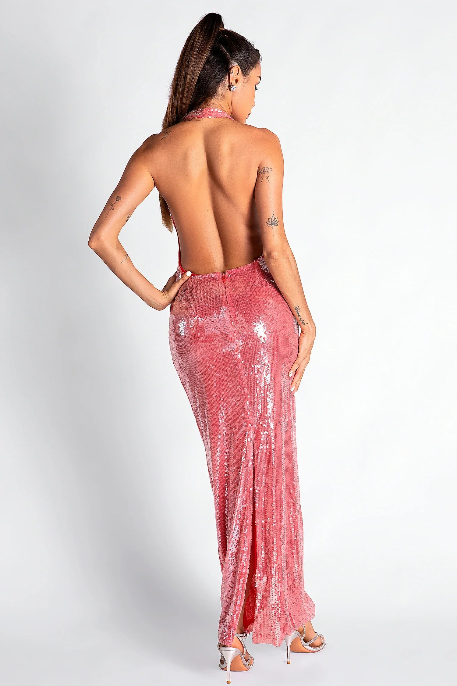 Necho V-Neck Backless Sequin Dress