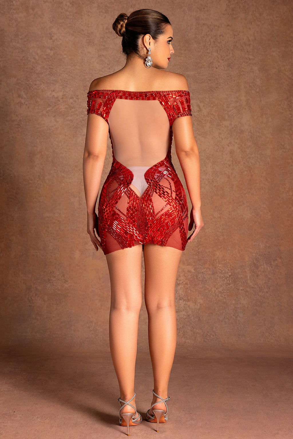 Sokari Rhinestone Mesh Mini Dress