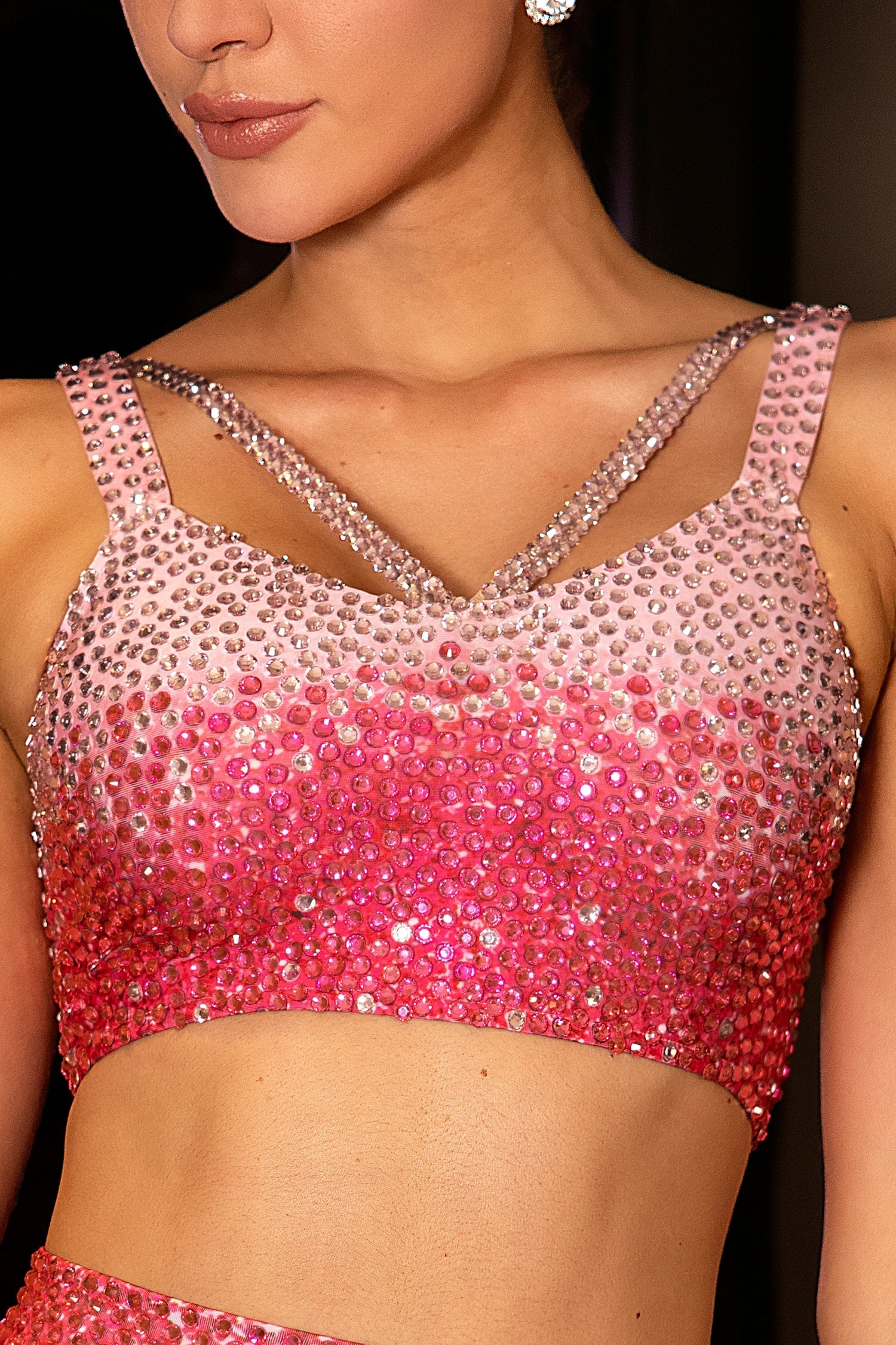 Lisa Pink Rhinestone 3 Piece Skirt Set