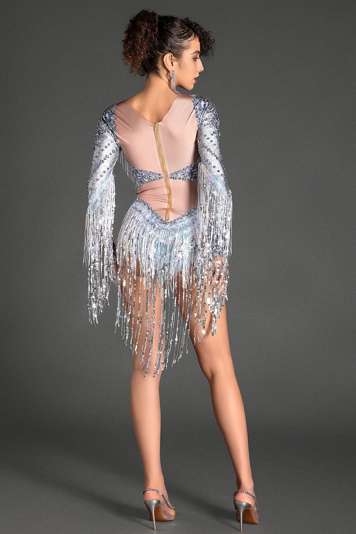 Savvas Crystal Sequin Fringe Bodysuit