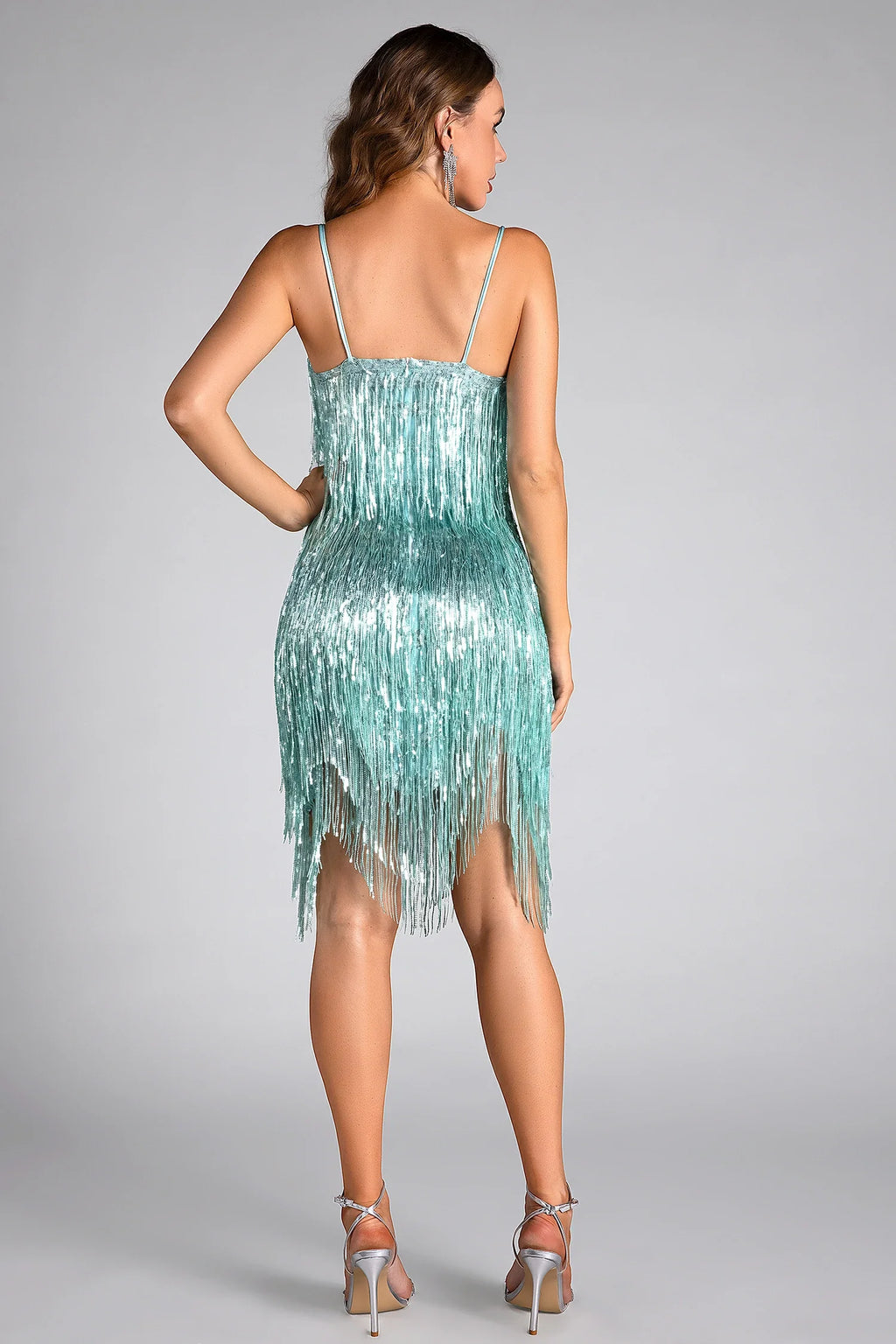 Mirouli Strap Sequin Fringe Dress