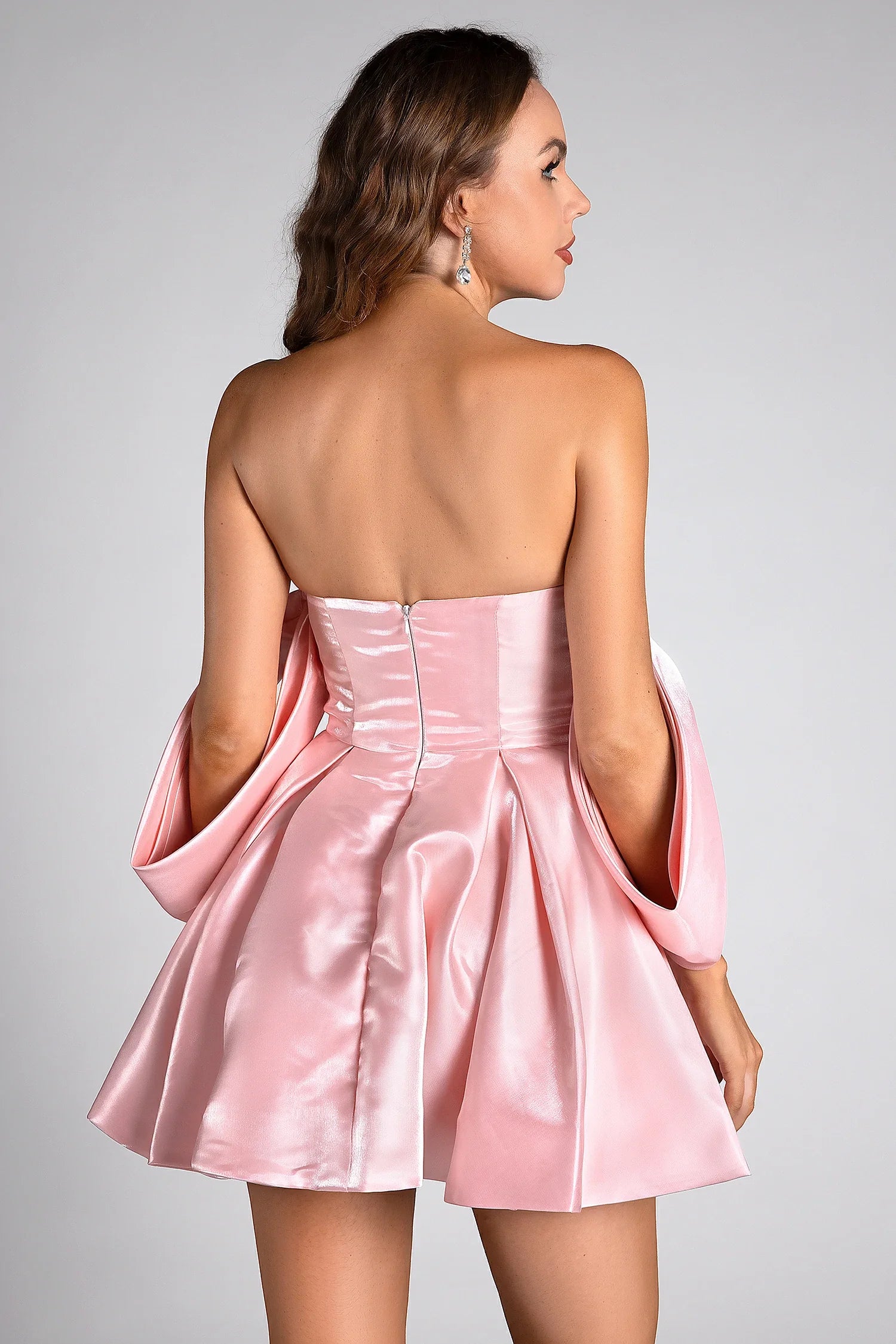 Evelyn Pink Satin Puff Birthday Mini Dress