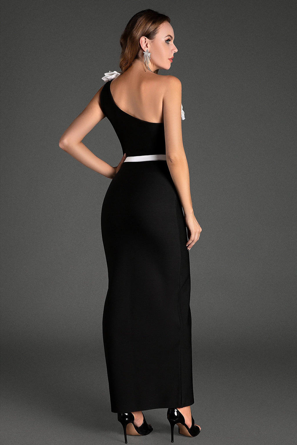 Kanelou One Shoulder Floral Slit Dress