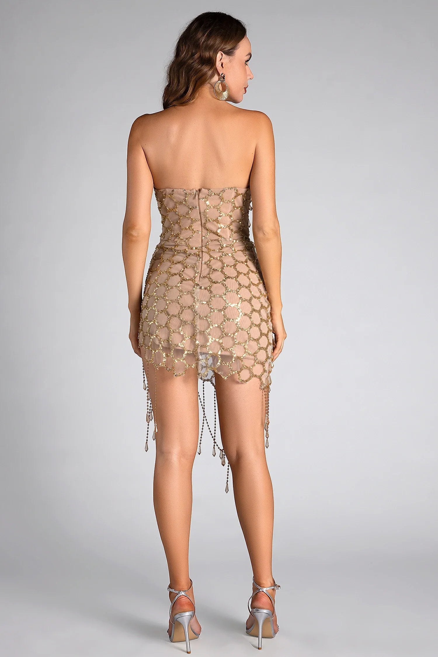 Maragoti Crystal Strapless Sequin Mini Dress