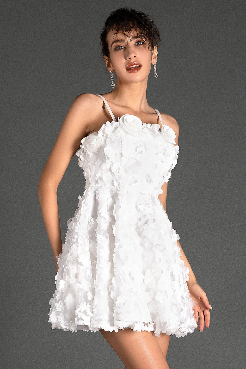 Simiadi Strap Flower Embroidered Mini Dress