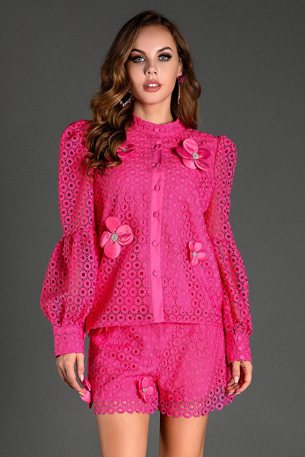 Leedah Long Sleeve Embroidered Flower Set