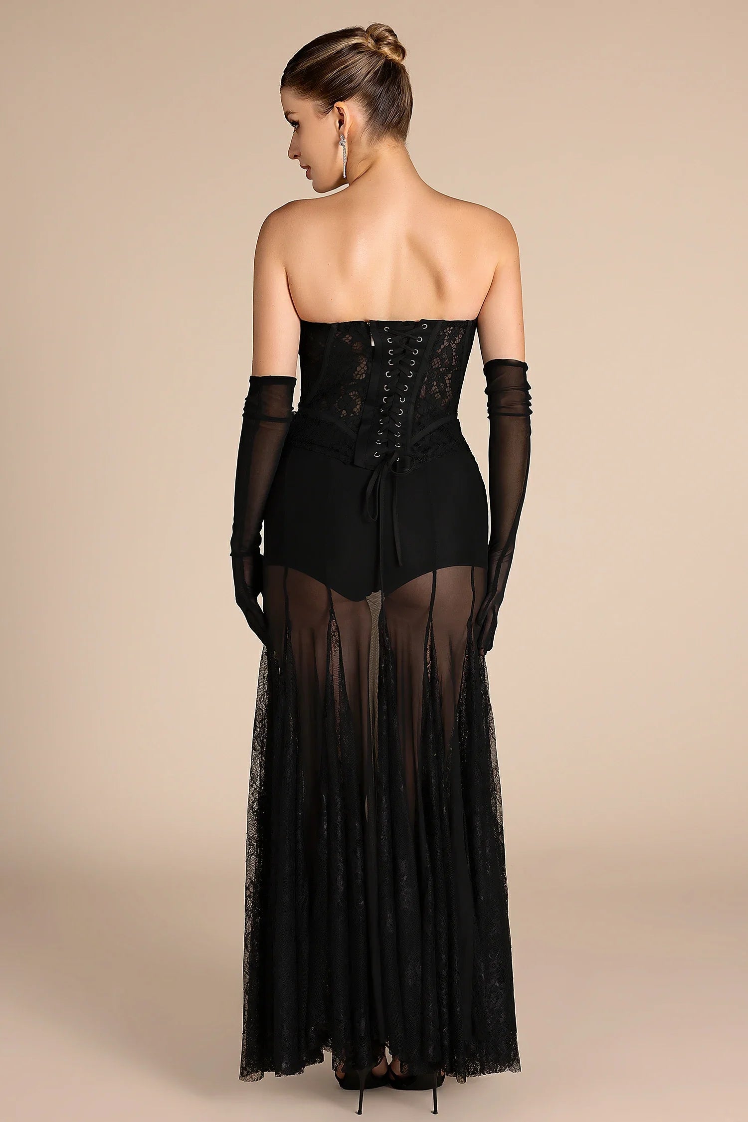 Souban Off Shoulder Lace Maxi Dress With Gloves