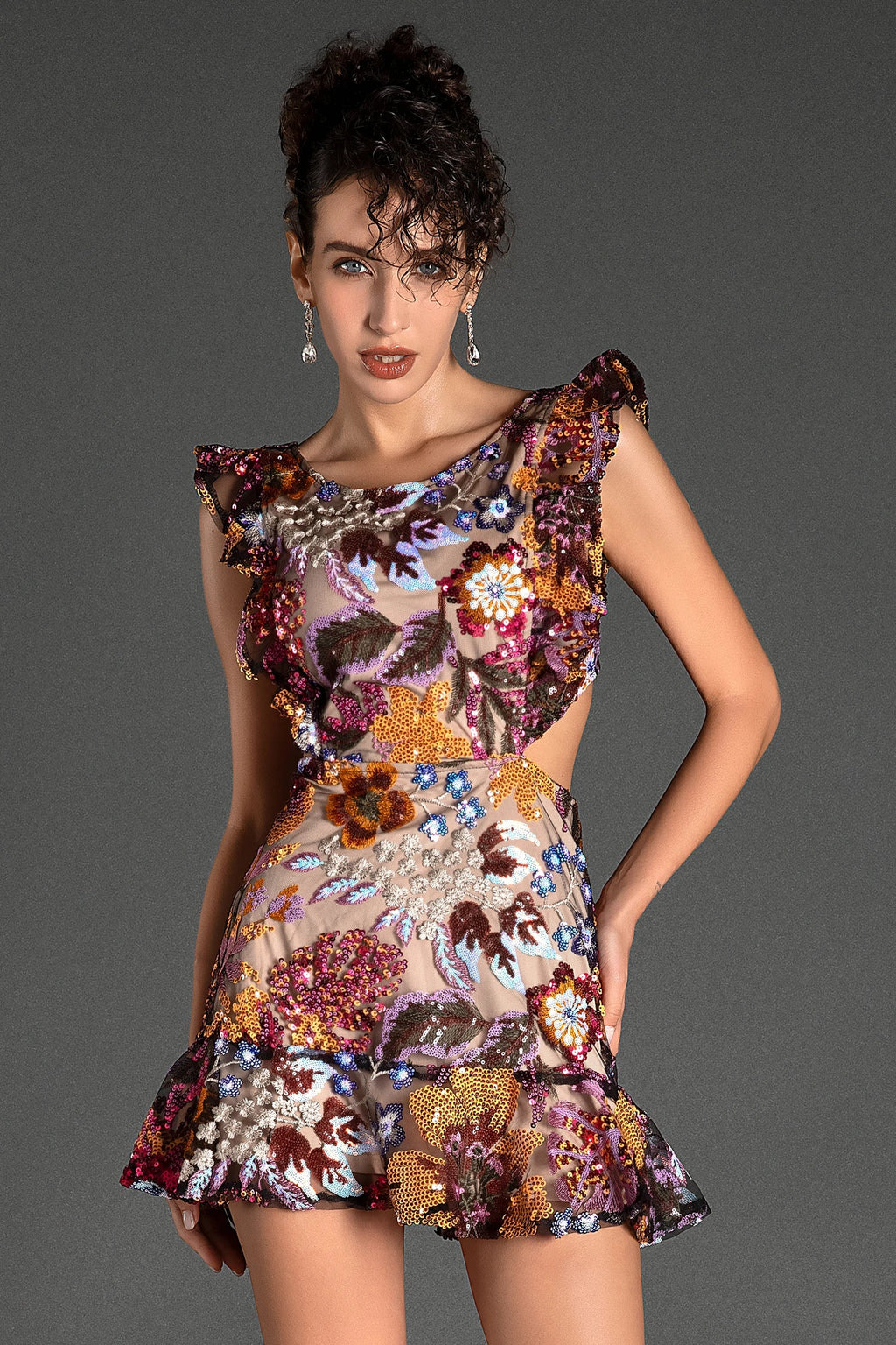 Terzellis Floral Embroidered Sequin Dress
