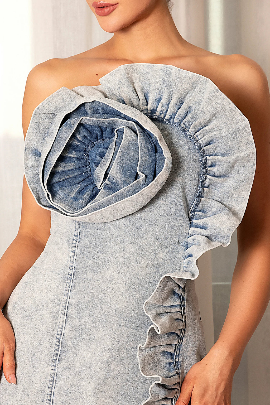 Spaniadi Denim 3D Flower Mini Dress