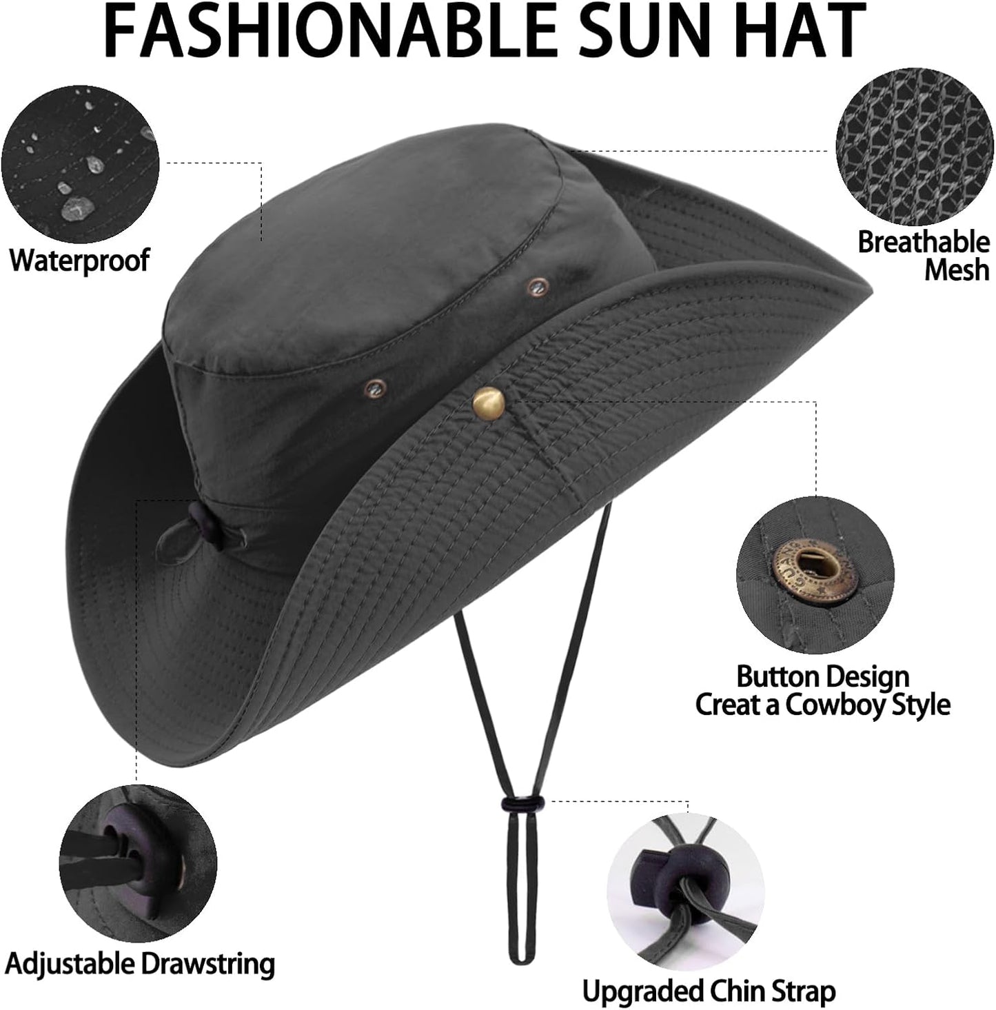 Women Men UPF 50+ Waterproof Wide Brim Fishing Hats