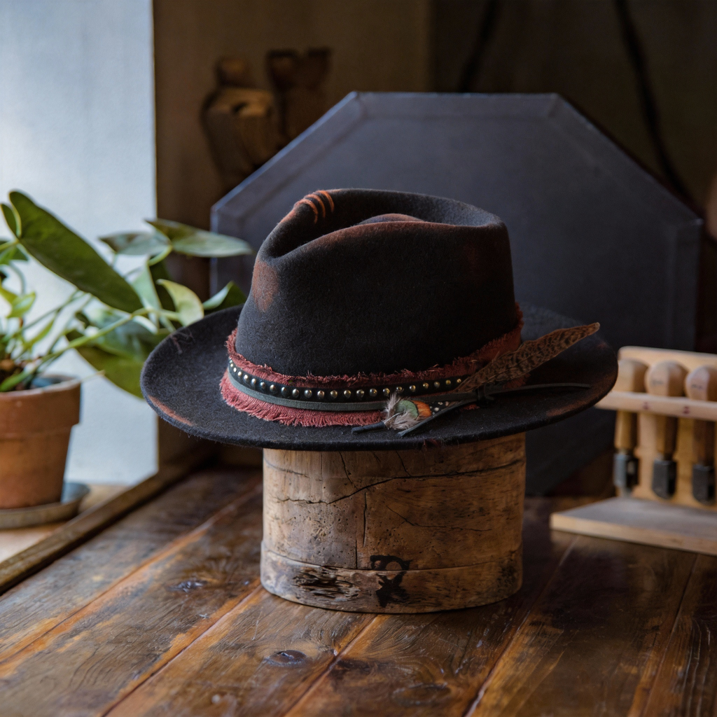 Rustic Wide Brim Hat with Decorative Band