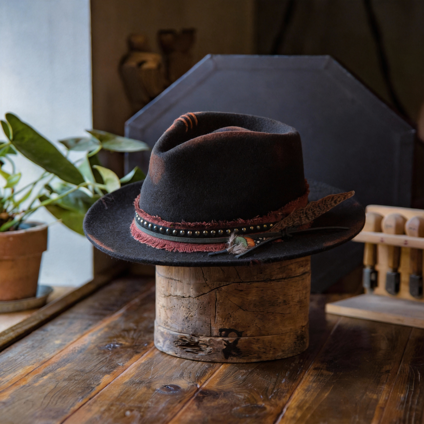 Rustic Wide Brim Hat with Decorative Band