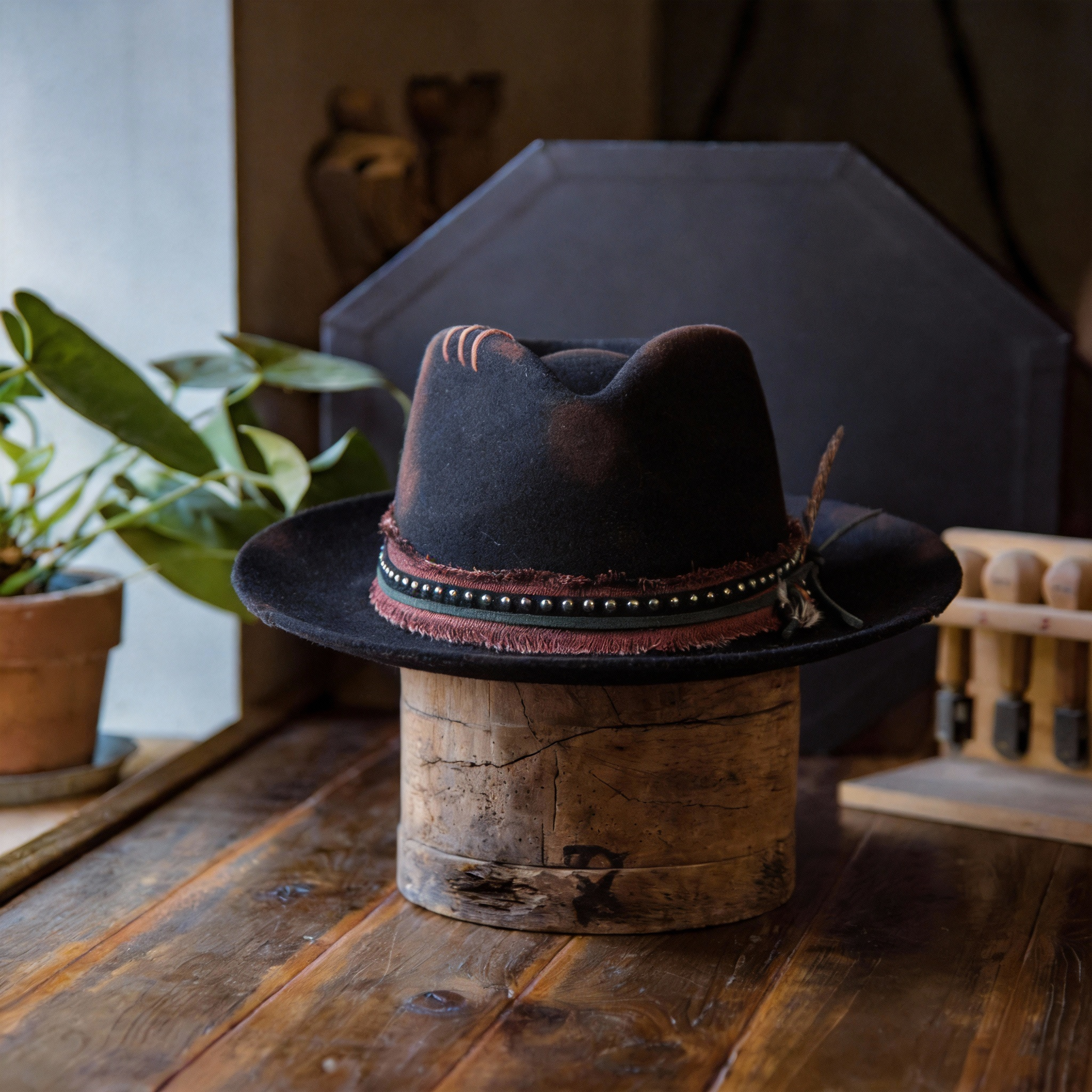 Rustic Wide Brim Hat with Decorative Band