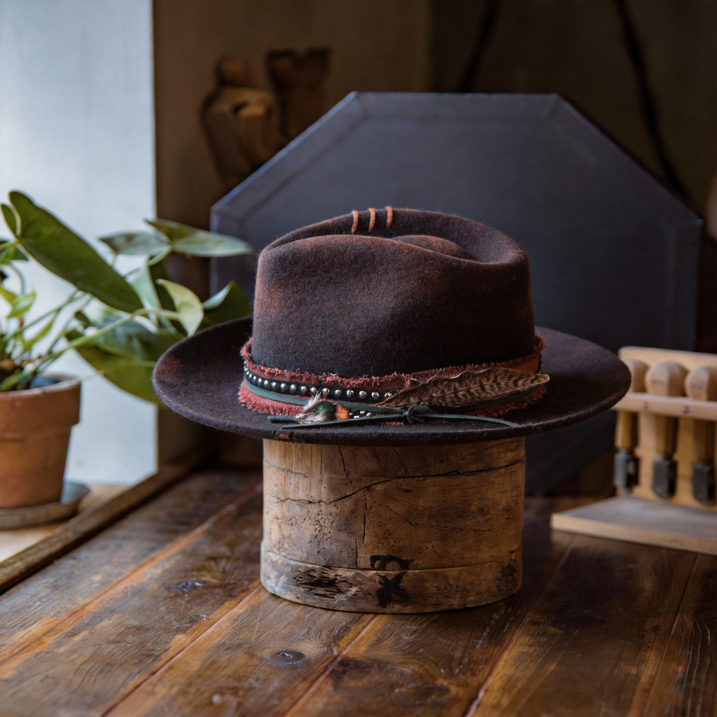 Rustic Wide Brim Hat with Decorative Band