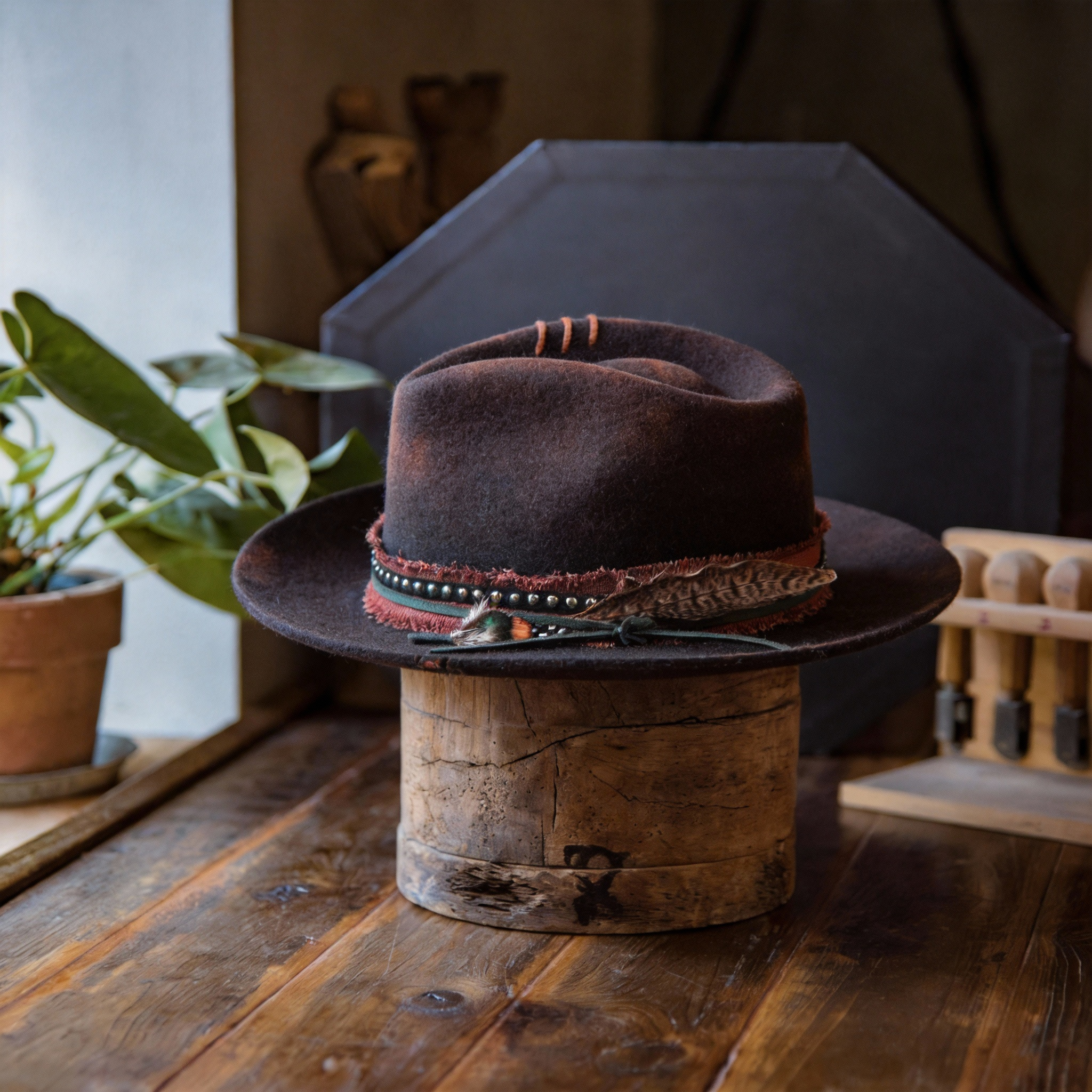 Rustic Wide Brim Hat with Decorative Band