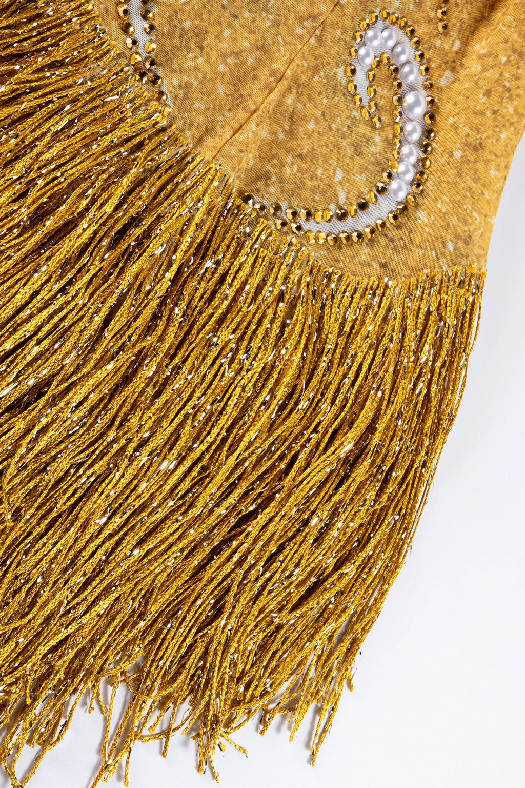 Platon Mesh Rhinestone Fringe Bodysuit