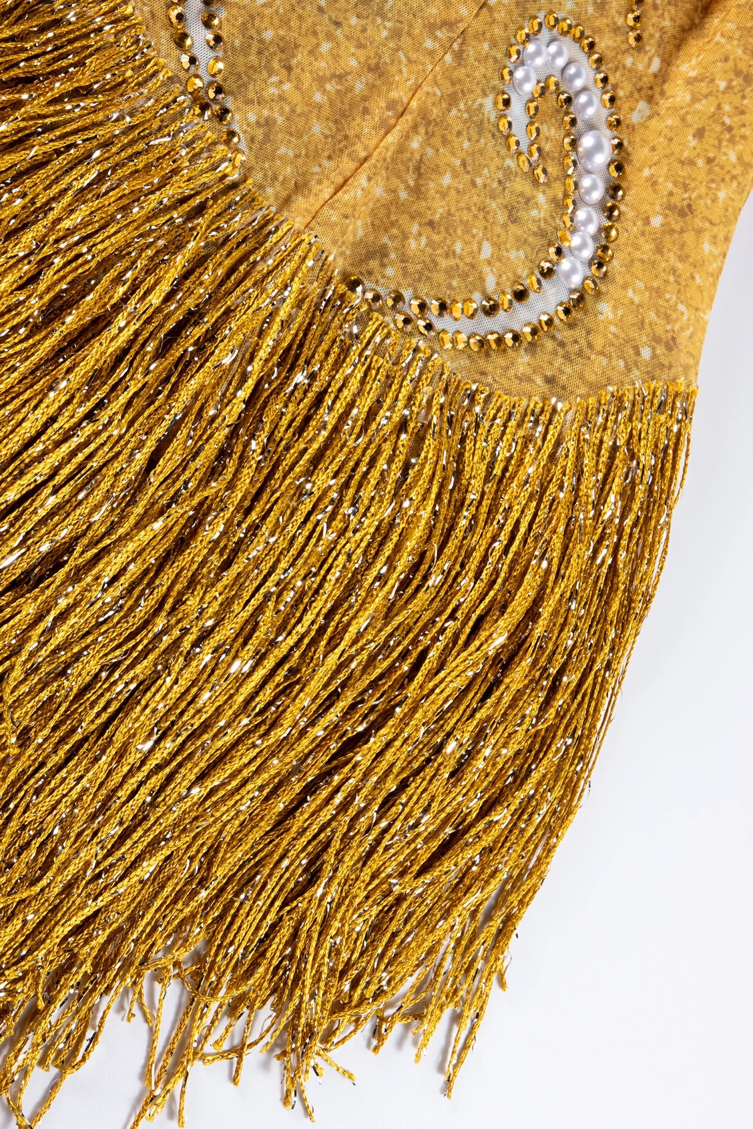 Platon Mesh Rhinestone Fringe Bodysuit